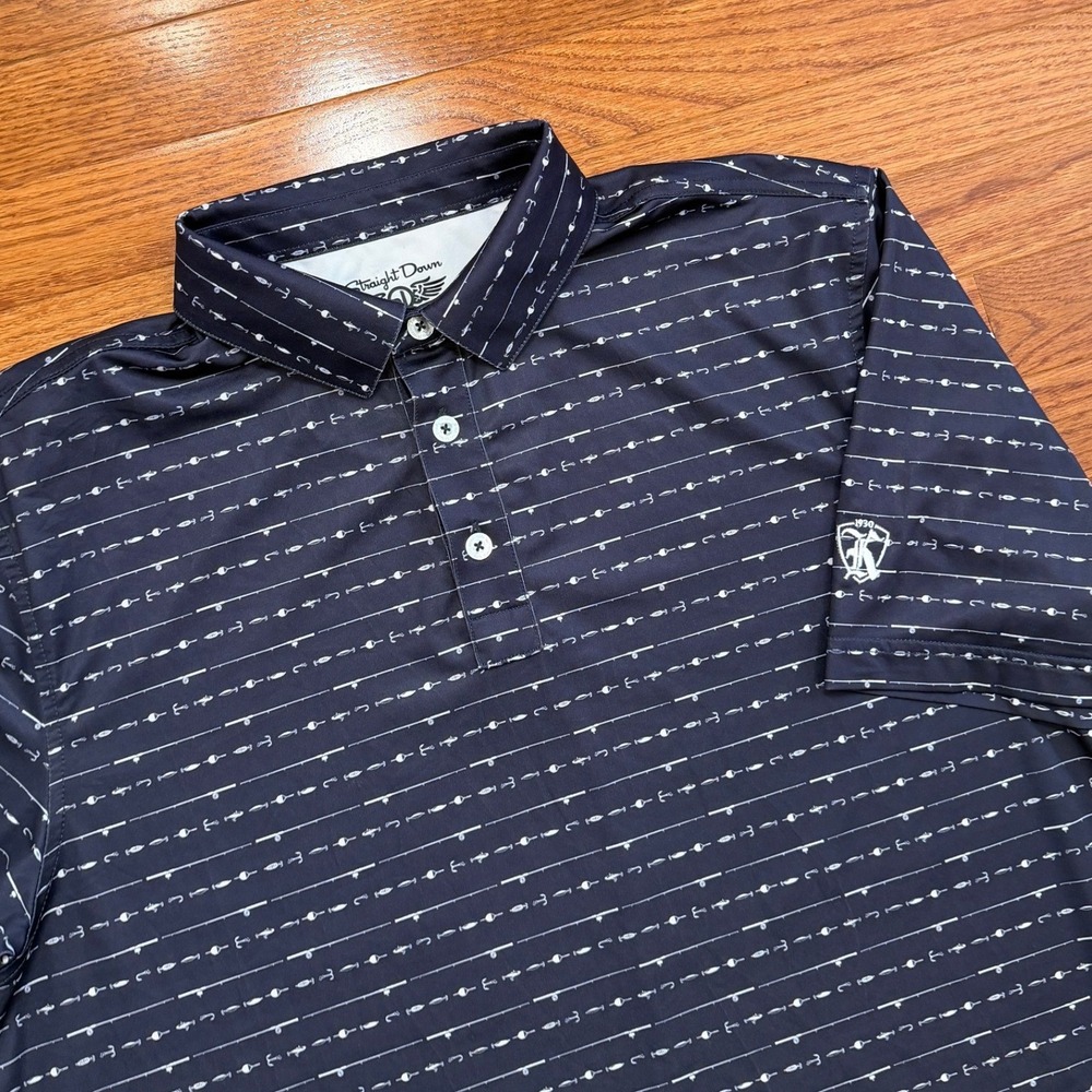 Straight Down Golf Kenwood Country Club Polo Shirt Mens Medium Fishing Print